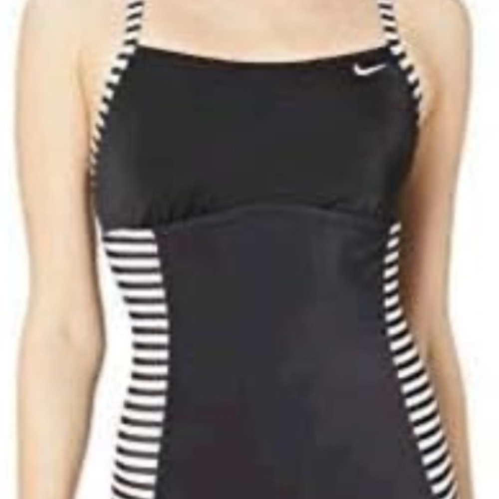 Nike Women's Black and White Striped One Piece‎ Swimsuit